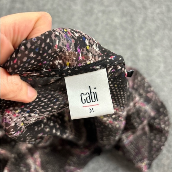 CABI Women’s Style# 3249 Paris Blouse Long Sleeve Sheer Black/multi color Medium - Picture 3 of 6